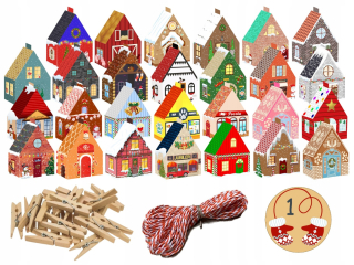 Adventný kalendár - farebné domčeky SET 24 ks.